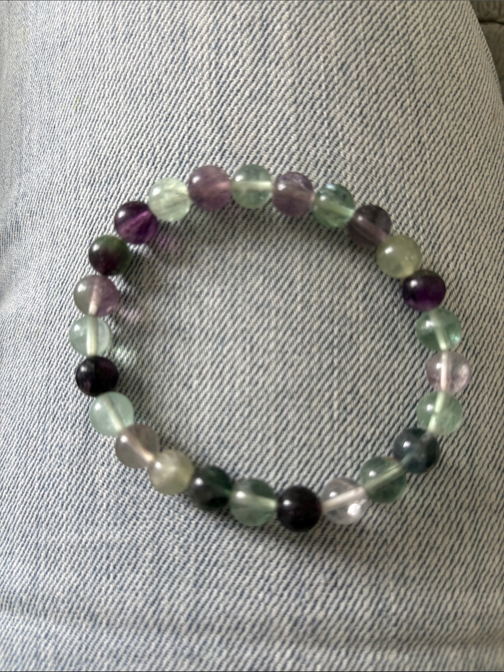 Hand Crafted Fluorite Bead Bracelet — Green & Purple